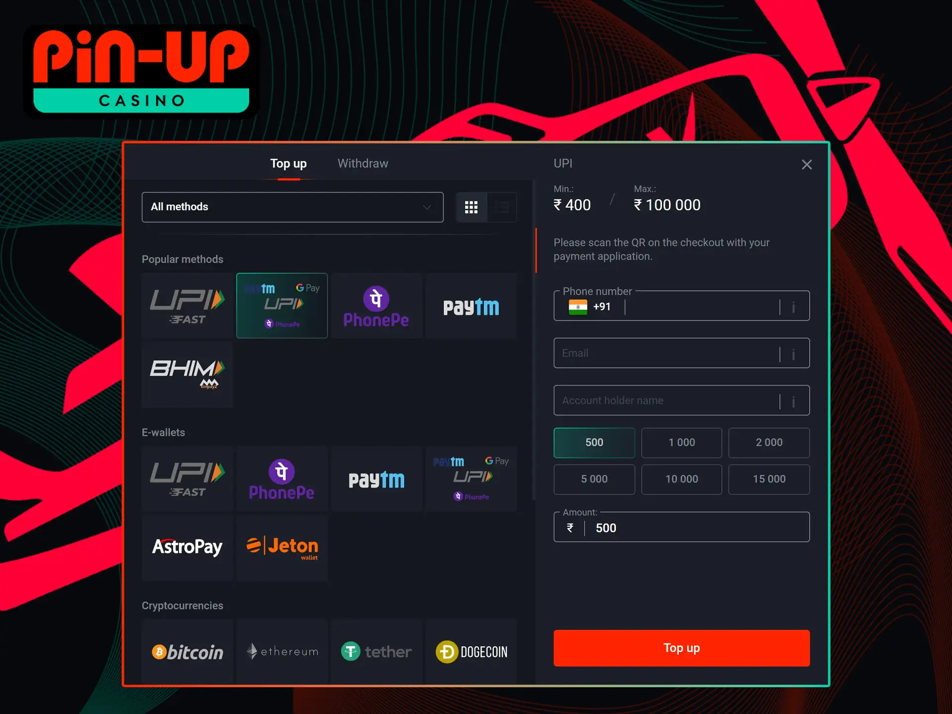 Make withdrawals or deposits while playing Aviator at Pin-Up using a variety of secure payment methods.